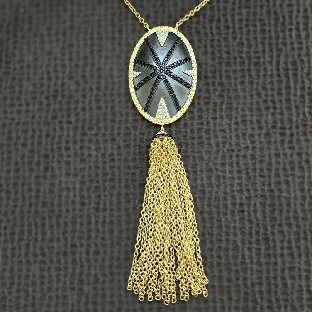 ✨️HP✨️ Freida Rothman Long Starburst🎇 Necklace with Gold💛 Chain⛓️ Tassel - NWT